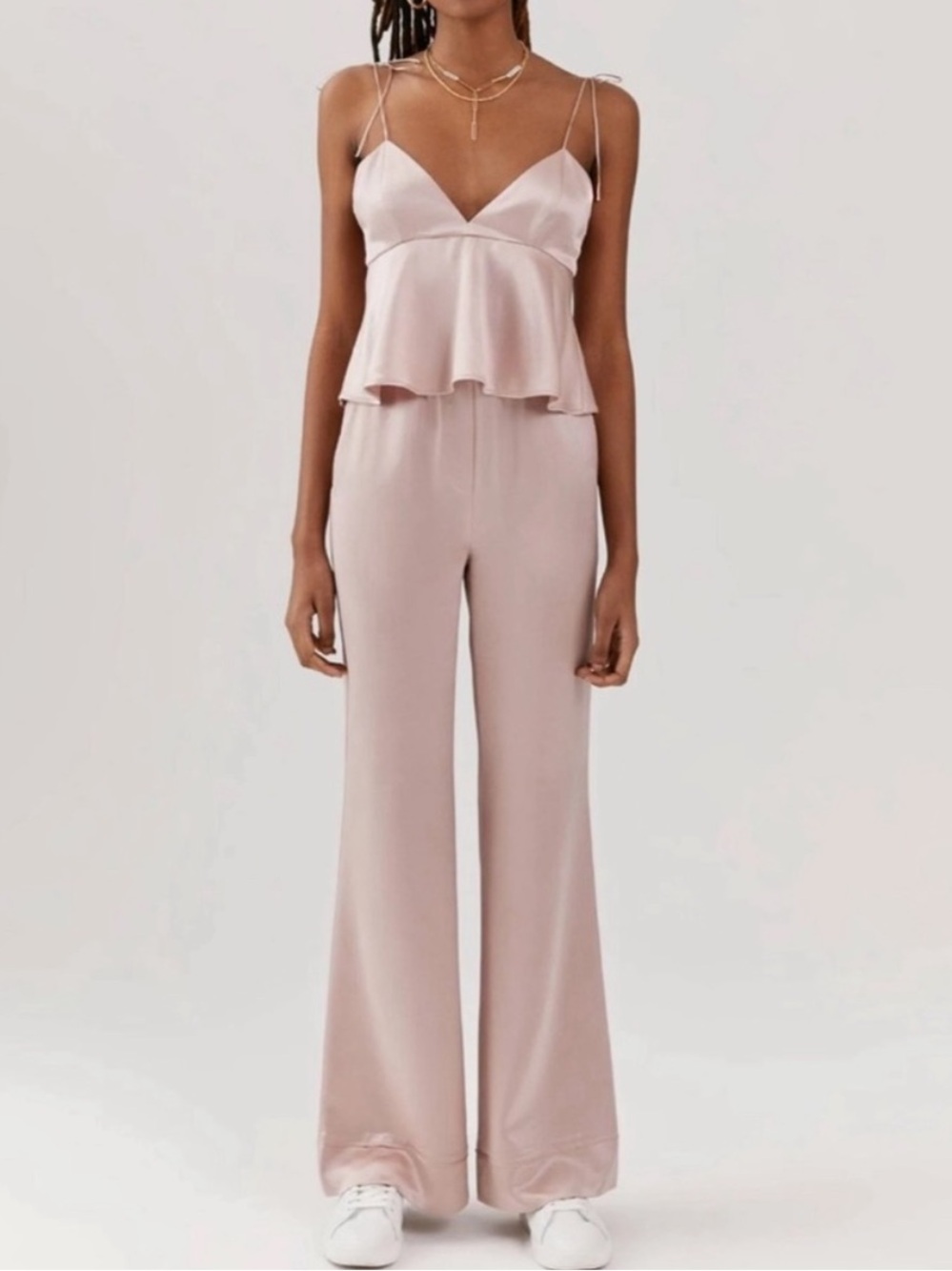 Something Navy Chloe Silky Pants & Strappy Cami Set- Champagne